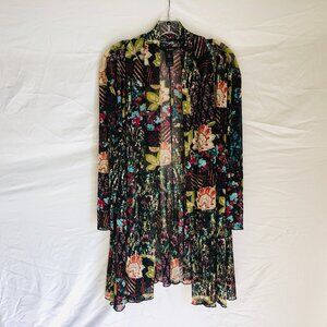 Ali Miles Women's Size 1X Floral Artsy Mesh Open Cardigan